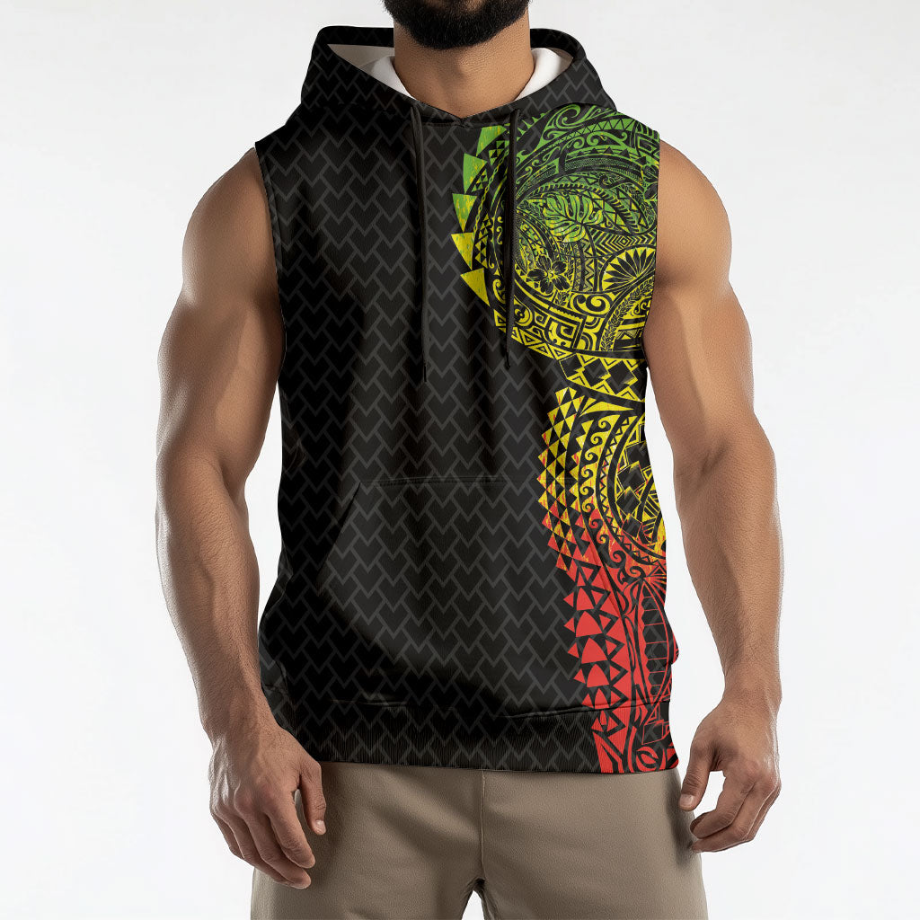 Hawaiian Traditional Tattoos Sleeveless Hoodie Kakau Tribal Tropical Plant Motif Kanaka Maoli Flag Color Inspired LT03 - Polynesian Pride