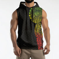 Hawaiian Traditional Tattoos Sleeveless Hoodie Kakau Tribal Tropical Plant Motif Kanaka Maoli Flag Color Inspired LT03 - Polynesian Pride