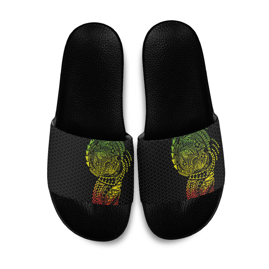 Hawaiian Traditional Tattoos Slide Sandals Kakau Tribal Tropical Plant Motif Kanaka Maoli Flag Color Inspired