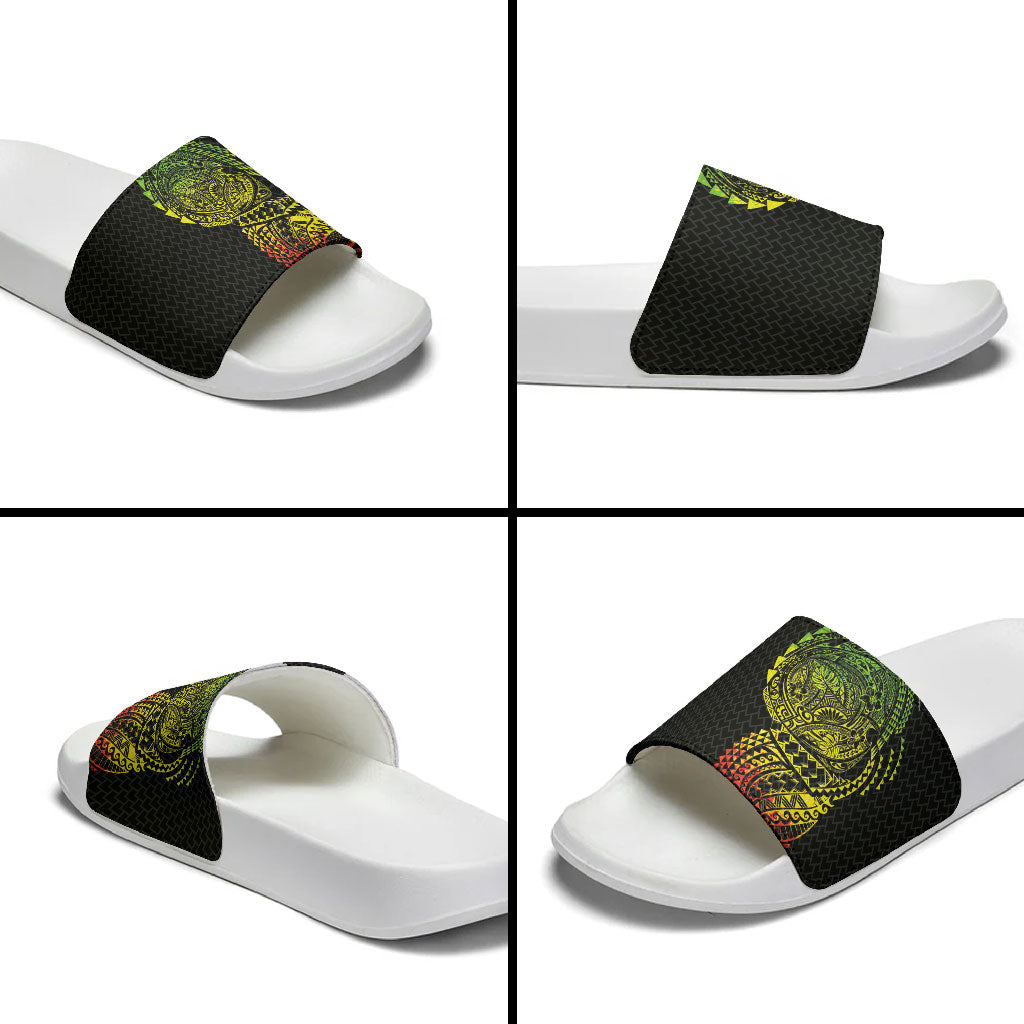 Hawaiian Traditional Tattoos Slide Sandals Kakau Tribal Tropical Plant Motif Kanaka Maoli Flag Color Inspired LT03 - Polynesian Pride