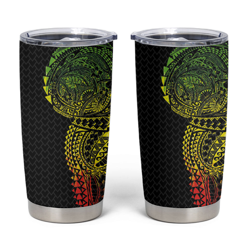 Hawaiian Traditional Tattoos Tumbler Cup Kakau Tribal Tropical Plant Motif Kanaka Maoli Flag Color Inspired