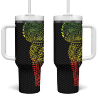 Hawaiian Traditional Tattoos Tumbler With Handle Kakau Tribal Tropical Plant Motif Kanaka Maoli Flag Color Inspired LT03 One Size: 40 oz Multicolor - Polynesian Pride