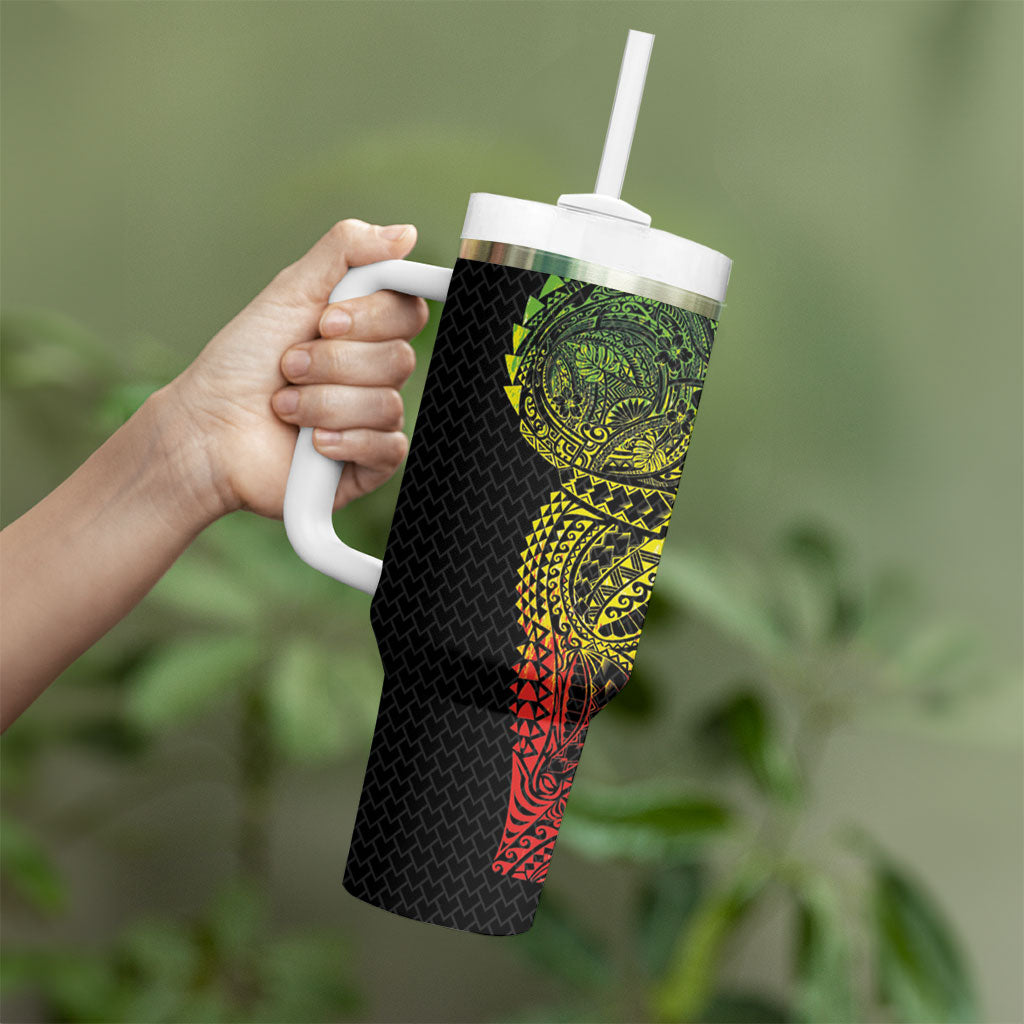 Hawaiian Traditional Tattoos Tumbler With Handle Kakau Tribal Tropical Plant Motif Kanaka Maoli Flag Color Inspired LT03 - Polynesian Pride