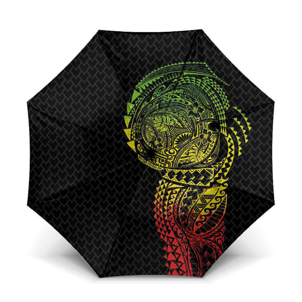 Hawaiian Traditional Tattoos Umbrella Kakau Tribal Tropical Plant Motif Kanaka Maoli Flag Color Inspired
