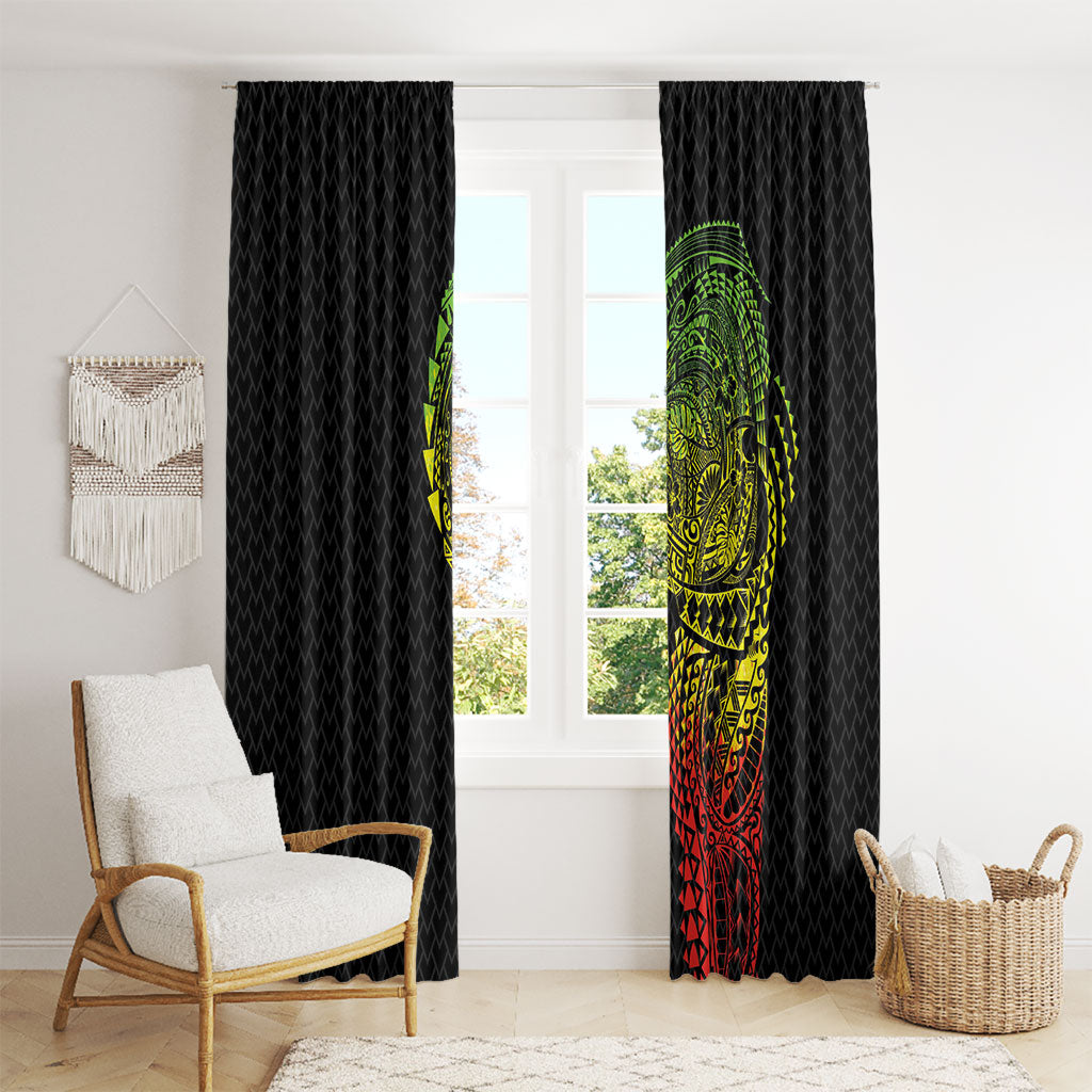 Hawaiian Traditional Tattoos Window Curtain Kakau Tribal Tropical Plant Motif Kanaka Maoli Flag Color Inspired LT03 - Polynesian Pride