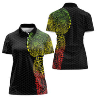 Hawaiian Traditional Tattoos Women Polo Shirt Kakau Tribal Tropical Plant Motif Kanaka Maoli Flag Color Inspired LT03 - Polynesian Pride