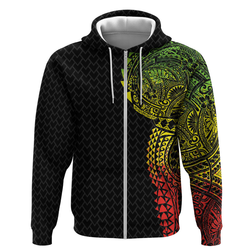 Hawaiian Traditional Tattoos Zip Hoodie Kakau Tribal Tropical Plant Motif Kanaka Maoli Flag Color Inspired LT03 Zip Hoodie Multicolor - Polynesian Pride