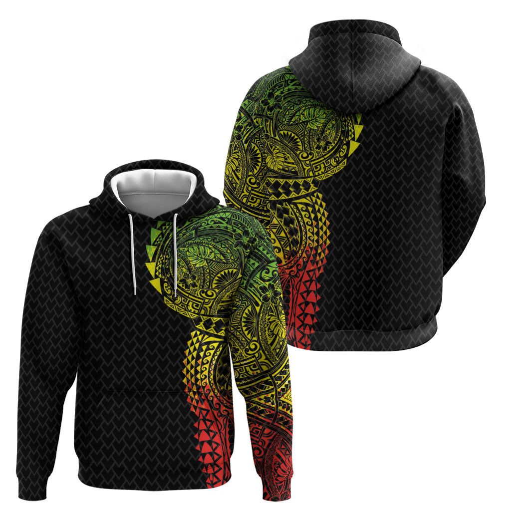 Hawaiian Traditional Tattoos Zip Hoodie Kakau Tribal Tropical Plant Motif Kanaka Maoli Flag Color Inspired LT03 - Polynesian Pride
