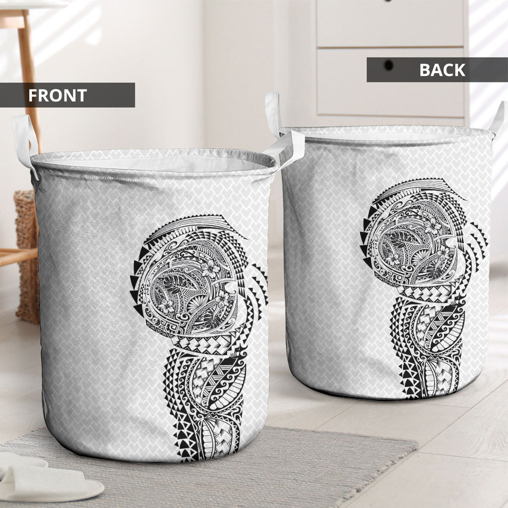 Hawaiian Traditional Tattoos Laundry Basket Kakau Tribal Tropical Plant Motif White Color LT03 - Polynesian Pride