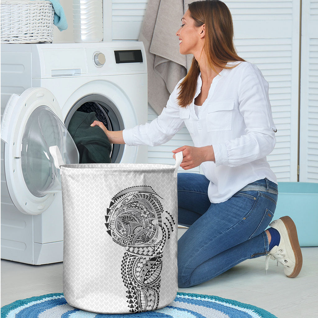 Hawaiian Traditional Tattoos Laundry Basket Kakau Tribal Tropical Plant Motif White Color LT03 - Polynesian Pride