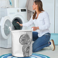 Hawaiian Traditional Tattoos Laundry Basket Kakau Tribal Tropical Plant Motif White Color LT03 - Polynesian Pride