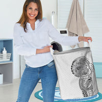 Hawaiian Traditional Tattoos Laundry Basket Kakau Tribal Tropical Plant Motif White Color LT03 - Polynesian Pride