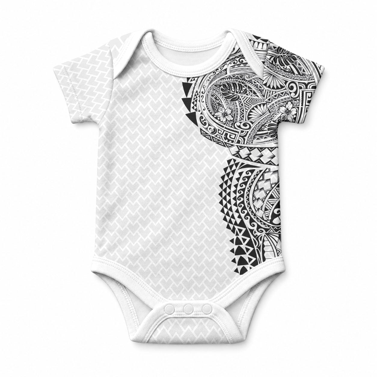 Hawaiian Traditional Tattoos Baby Onesie Kakau Tribal Tropical Plant Motif White Color