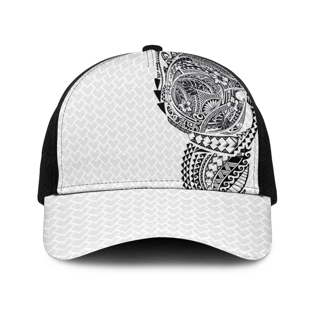 Hawaiian Traditional Tattoos Baseball Net Cap Kakau Tribal Tropical Plants Motif White Color