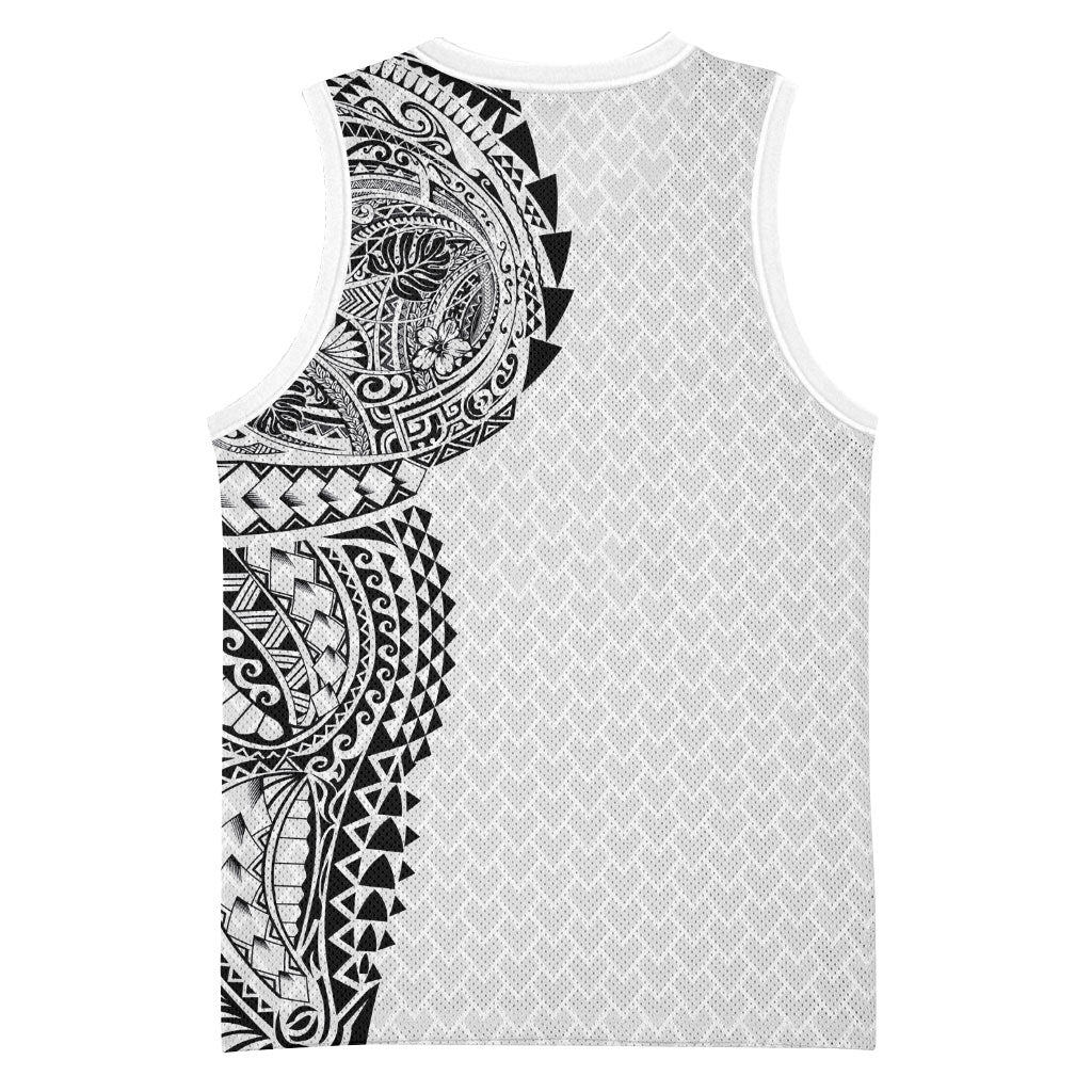 Hawaiian Traditional Tattoos Basketball Jersey Kakau Tribal Tropical Plant Motif White Color