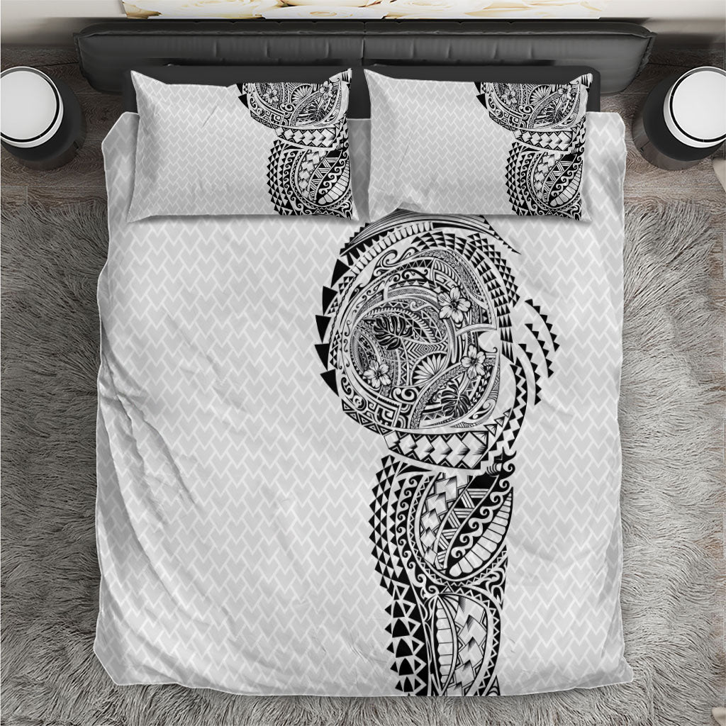 Hawaiian Traditional Tattoos Bedding Set Kakau Tribal Tropical Plant Motif White Color LT03 White - Polynesian Pride