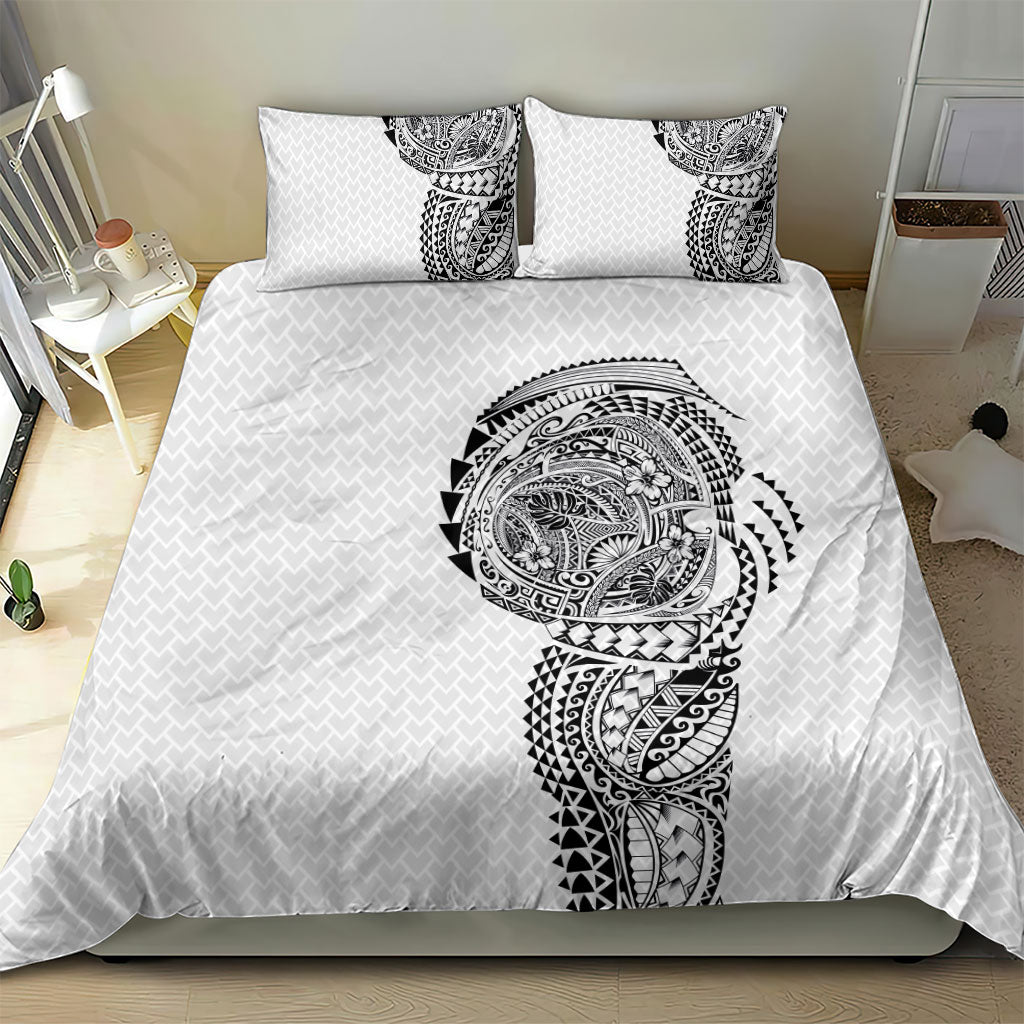 Hawaiian Traditional Tattoos Bedding Set Kakau Tribal Tropical Plant Motif White Color LT03 - Polynesian Pride