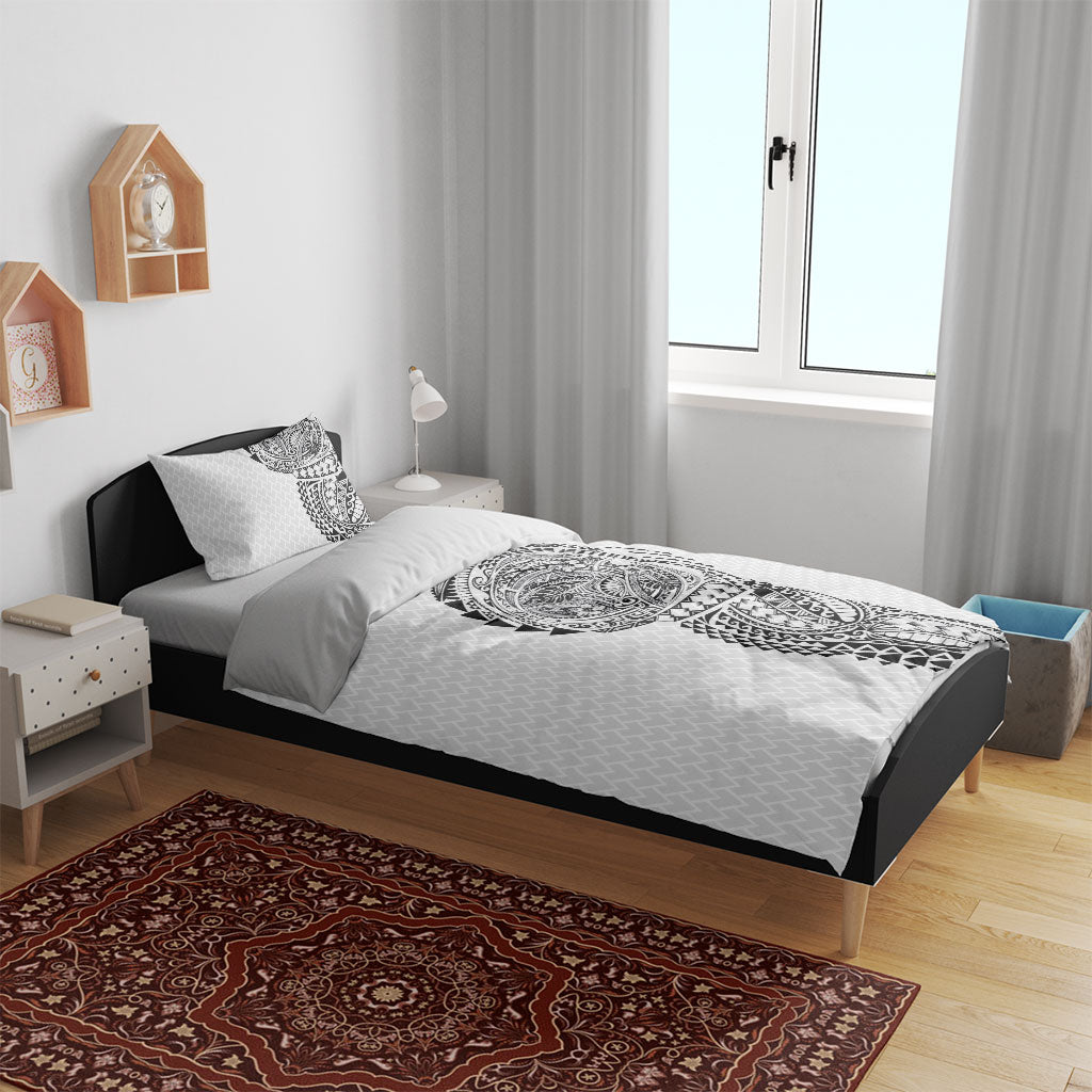 Hawaiian Traditional Tattoos Bedding Set Kakau Tribal Tropical Plant Motif White Color LT03 - Polynesian Pride