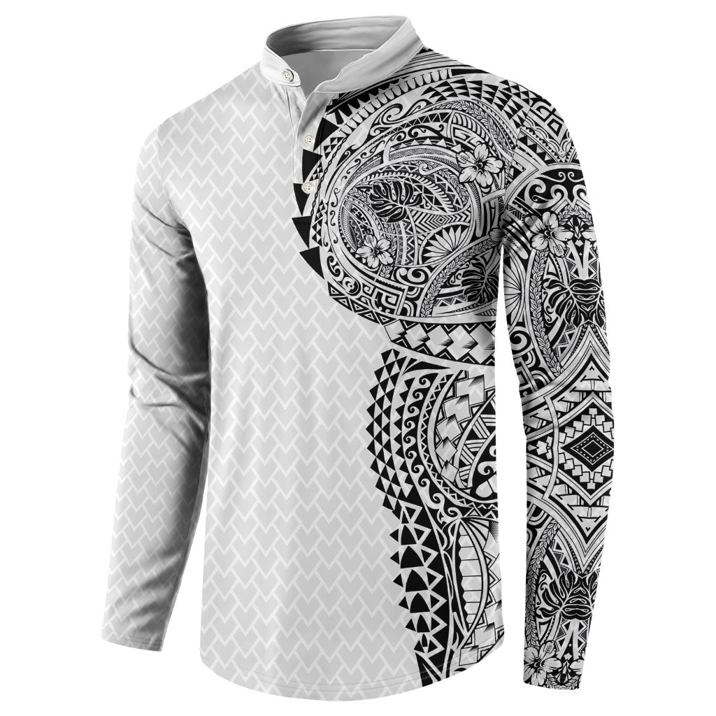 Hawaiian Traditional Tattoos Button Sweatshirt Kakau Tribal Tropical Plant Motif White Color LT03 - Polynesian Pride