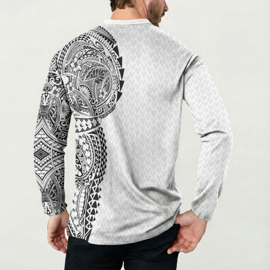 Hawaiian Traditional Tattoos Button Sweatshirt Kakau Tribal Tropical Plant Motif White Color LT03 - Polynesian Pride