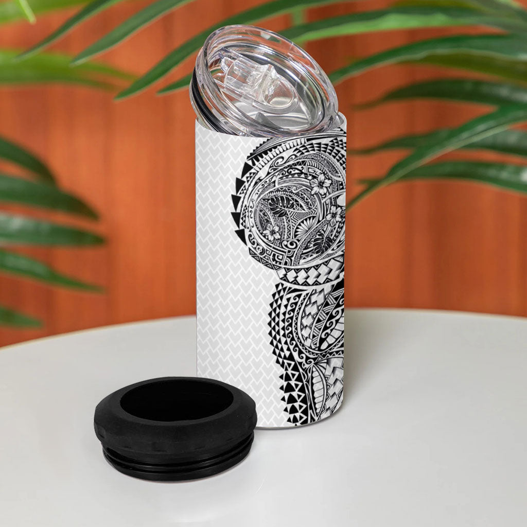 Hawaiian Traditional Tattoos 4 in 1 Can Cooler Tumbler Kakau Tribal Tropical Plant Motif White Color LT03 - Polynesian Pride