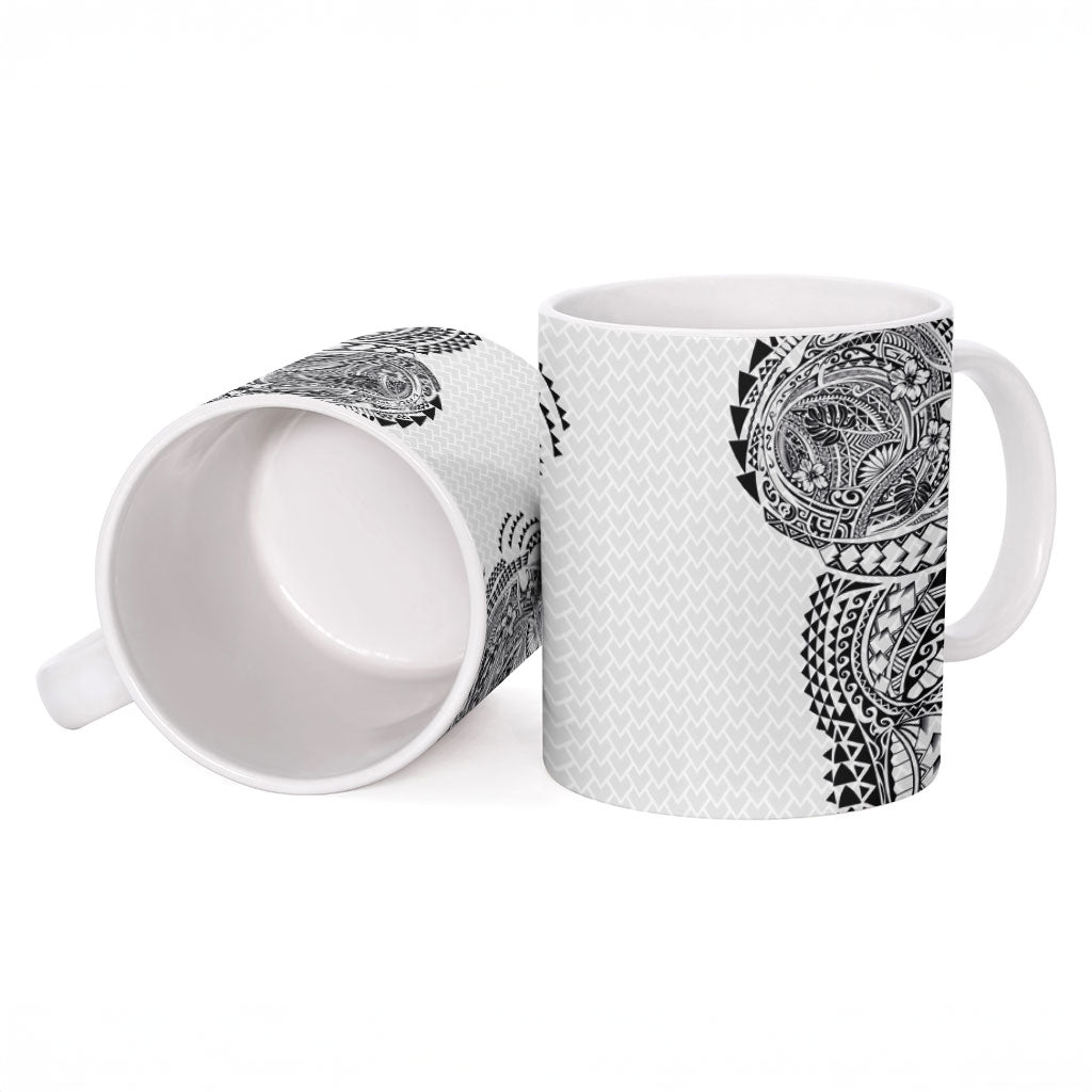 Hawaiian Traditional Tattoos Ceramic Mug Kakau Tribal Tropical Plant Motif White Color LT03 - Polynesian Pride