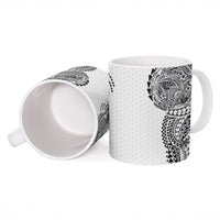 Hawaiian Traditional Tattoos Ceramic Mug Kakau Tribal Tropical Plant Motif White Color LT03 - Polynesian Pride