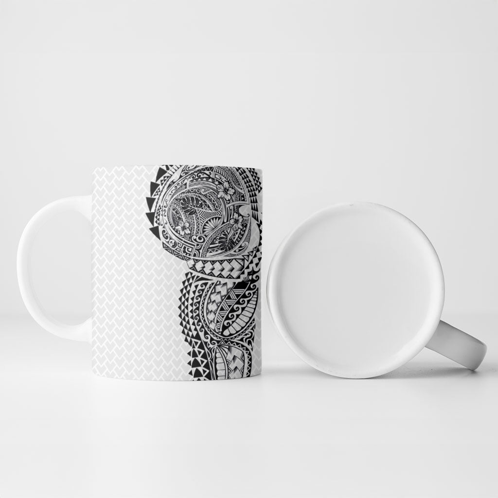 Hawaiian Traditional Tattoos Ceramic Mug Kakau Tribal Tropical Plant Motif White Color LT03 - Polynesian Pride