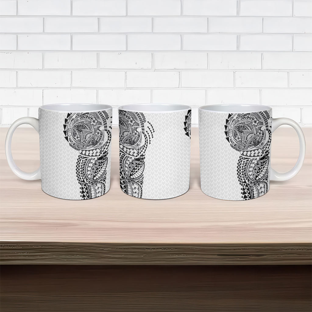 Hawaiian Traditional Tattoos Ceramic Mug Kakau Tribal Tropical Plant Motif White Color LT03 - Polynesian Pride
