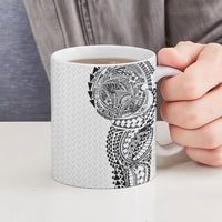 Hawaiian Traditional Tattoos Ceramic Mug Kakau Tribal Tropical Plant Motif White Color LT03 - Polynesian Pride