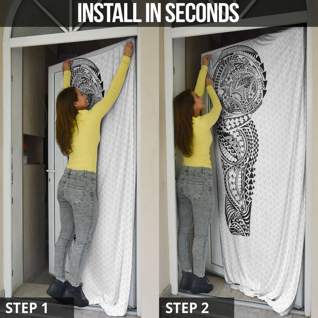Hawaiian Traditional Tattoos Door Cover Kakau Tribal Tropical Plant Motif White Color