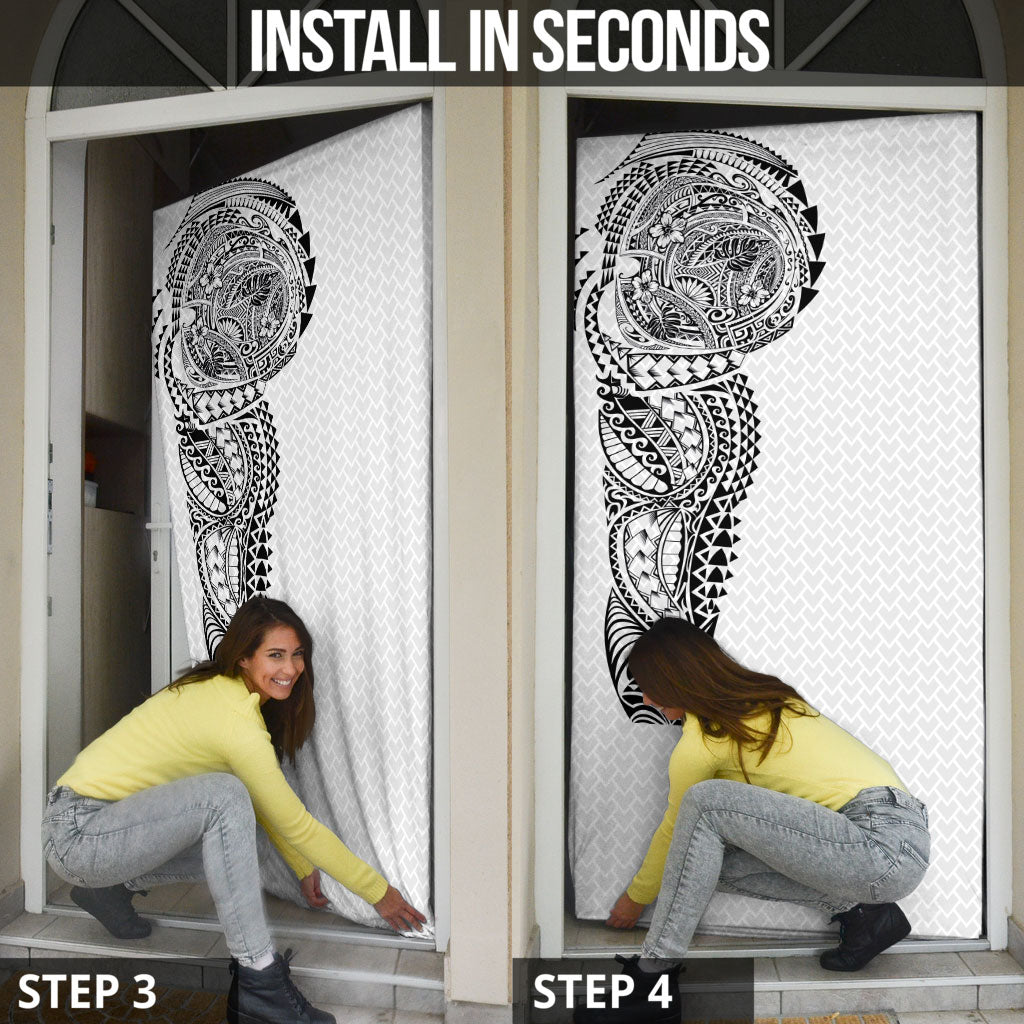 Hawaiian Traditional Tattoos Door Cover Kakau Tribal Tropical Plant Motif White Color