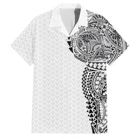 Hawaiian Traditional Tattoos Family Matching Off Shoulder Maxi Dress and Hawaiian Shirt Kakau Tribal Tropical Plant Motif White Color LT03 Dad's Shirt - Short Sleeve White - Polynesian Pride