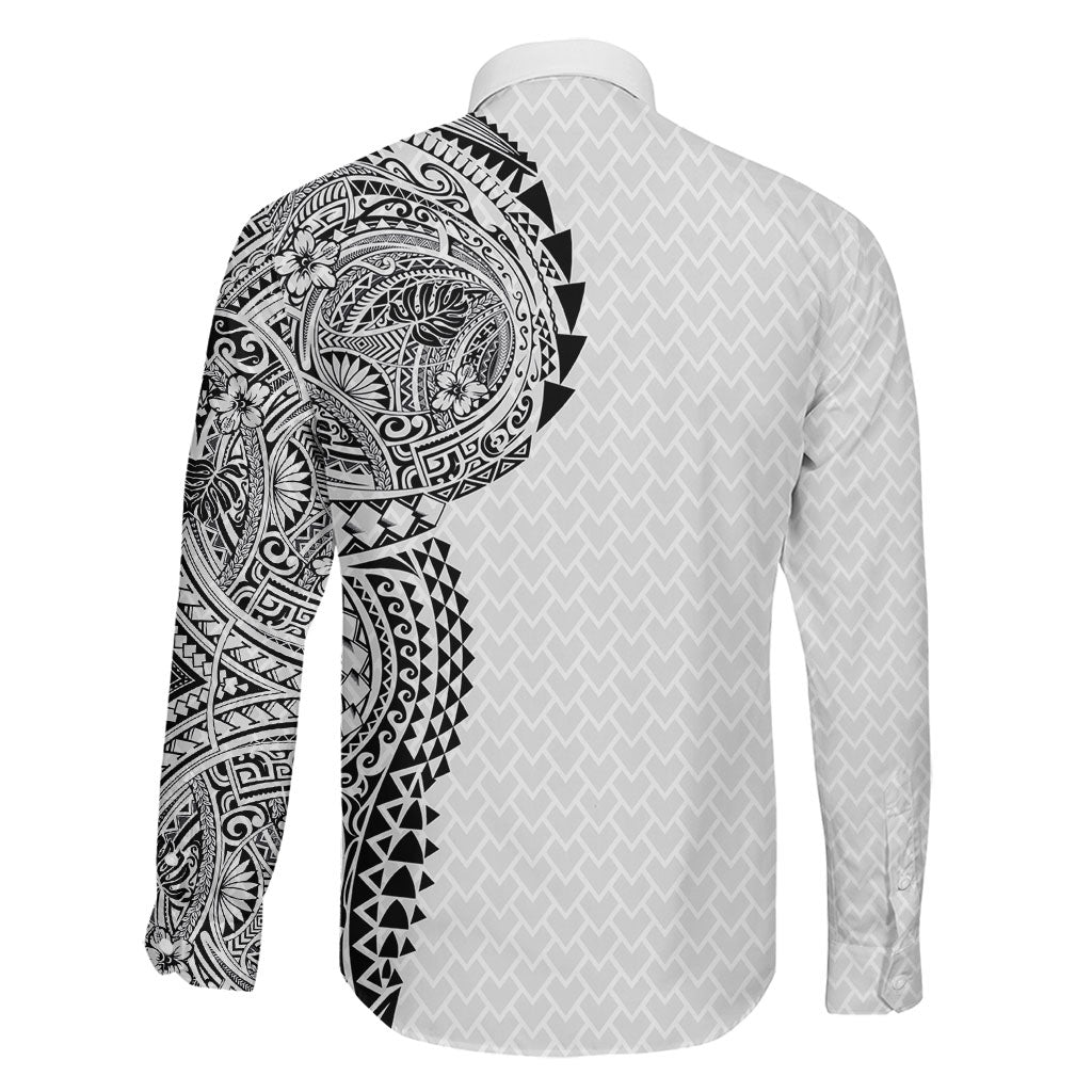 Hawaiian Traditional Tattoos Family Matching Off Shoulder Short Dress and Hawaiian Shirt Kakau Tribal Tropical Plant Motif White Color LT03 - Polynesian Pride