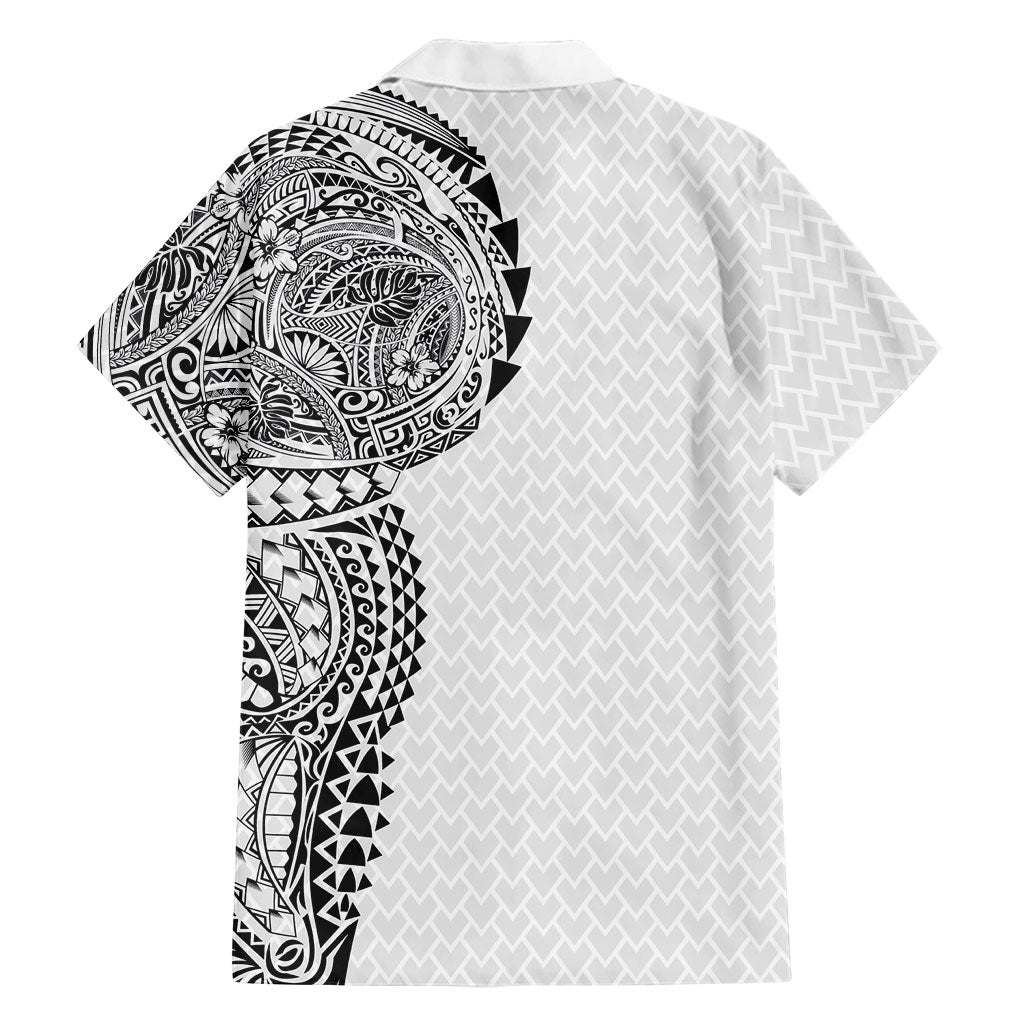 Hawaiian Traditional Tattoos Family Matching Puletasi and Hawaiian Shirt Kakau Tribal Tropical Plant Motif White Color LT03 - Polynesian Pride