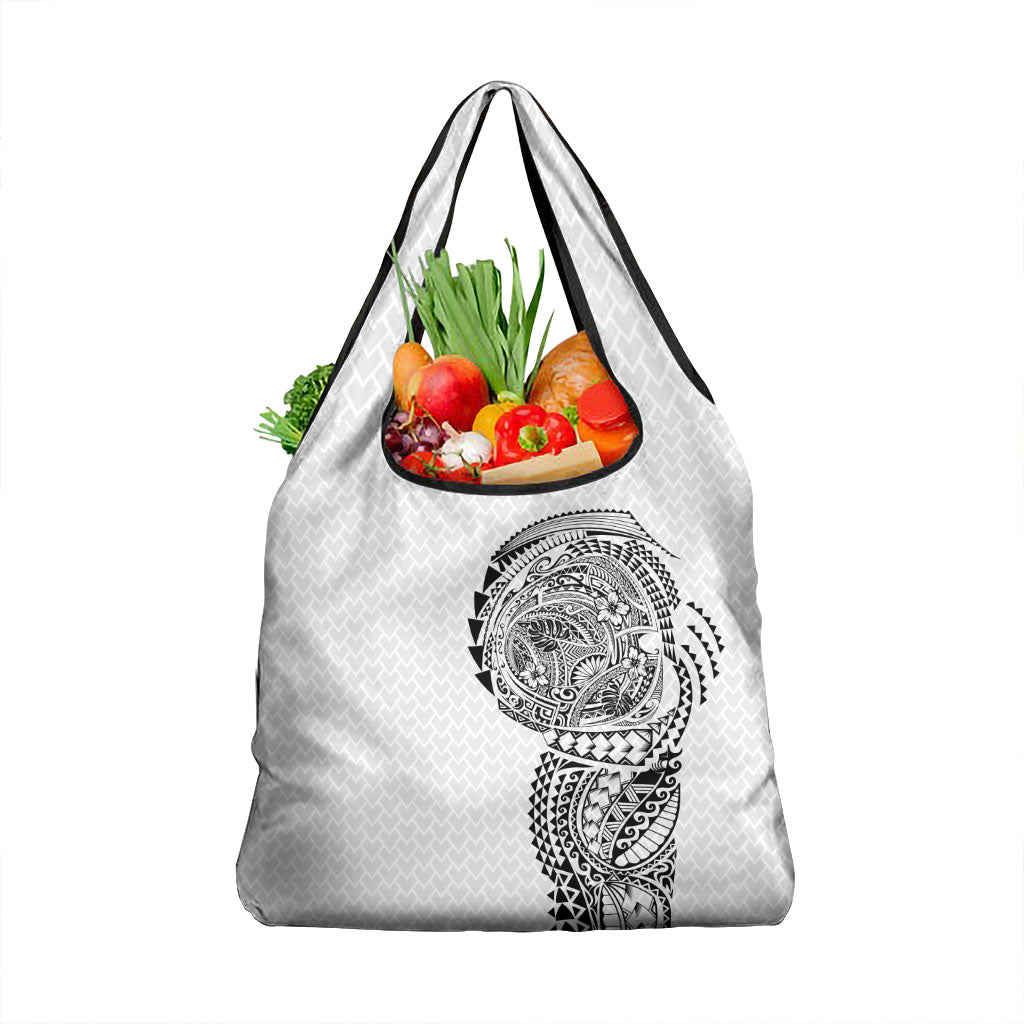 Hawaiian Traditional Tattoos Grocery Bag Kakau Tribal Tropical Plant Motif White Color LT03 1-pack One Size White - Polynesian Pride