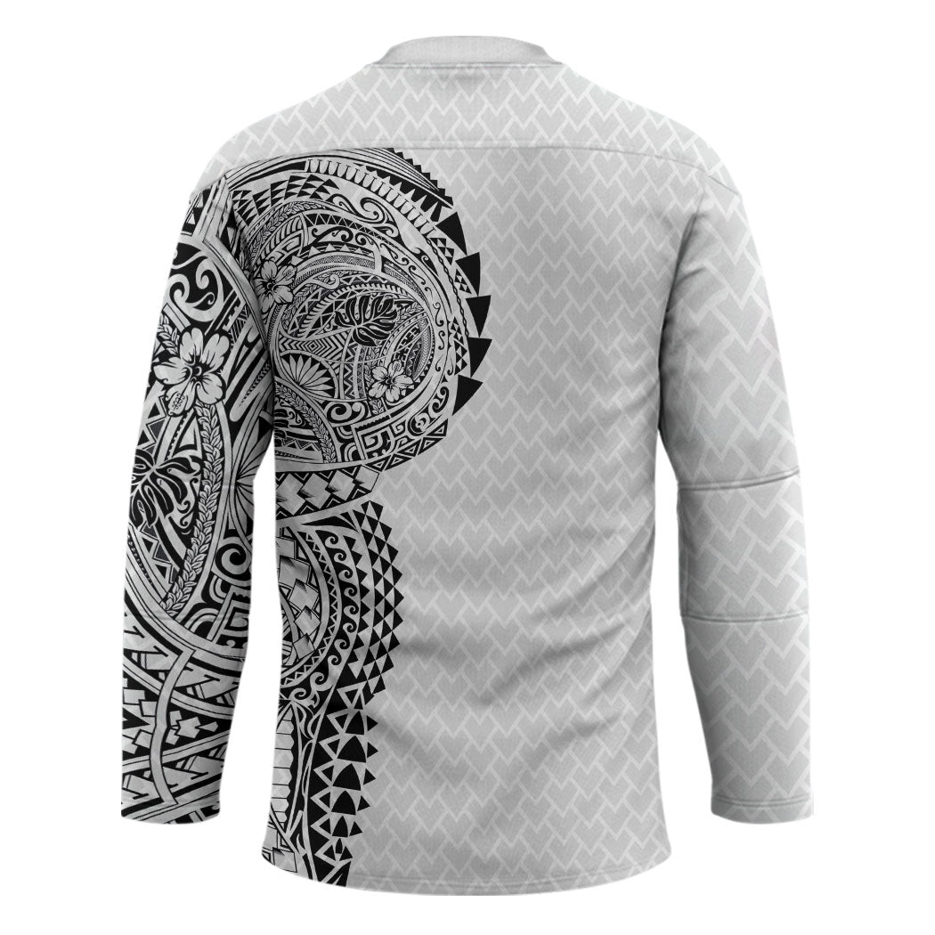 Hawaiian Traditional Tattoos Hockey Jersey Kakau Tribal Tropical Plant Motif White Color