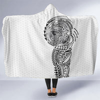 Hawaiian Traditional Tattoos Hooded Blanket Kakau Tribal Tropical Plant Motif White Color