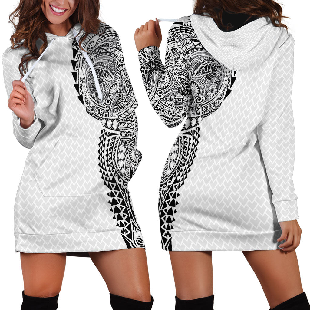 Hawaiian Traditional Tattoos Hoodie Dress Kakau Tribal Tropical Plant Motif White Color LT03 - Polynesian Pride