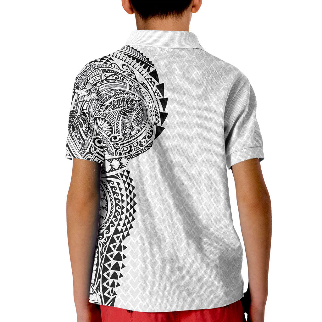 Hawaiian Traditional Tattoos Kid Polo Shirt Kakau Tribal Tropical Plant Motif White Color
