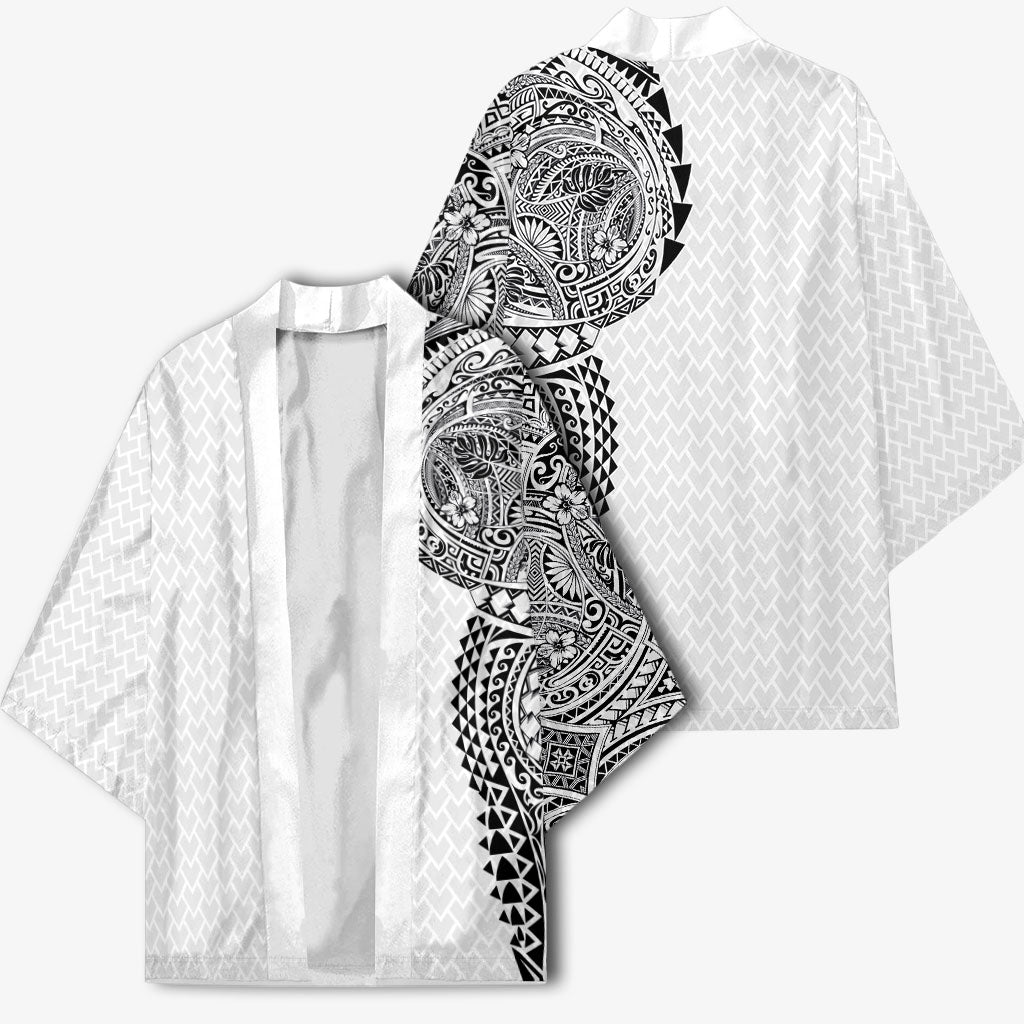 Hawaiian Traditional Tattoos Kimono Kakau Tribal Tropical Plant Motif White Color LT03 - Polynesian Pride