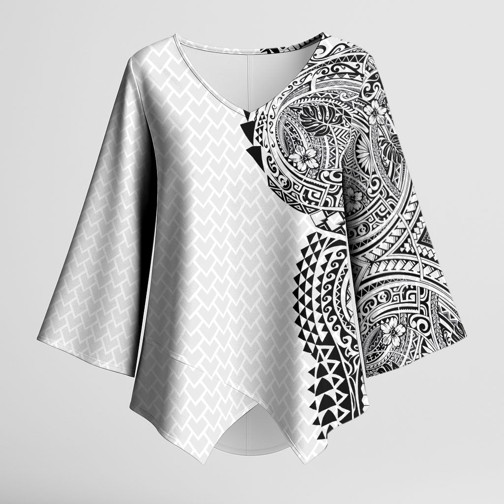Hawaiian Traditional Tattoos Kimono Sleeve Blouse Kakau Tribal Tropical Plant Motif White Color