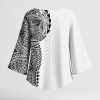 Hawaiian Traditional Tattoos Kimono Sleeve Blouse Kakau Tribal Tropical Plant Motif White Color