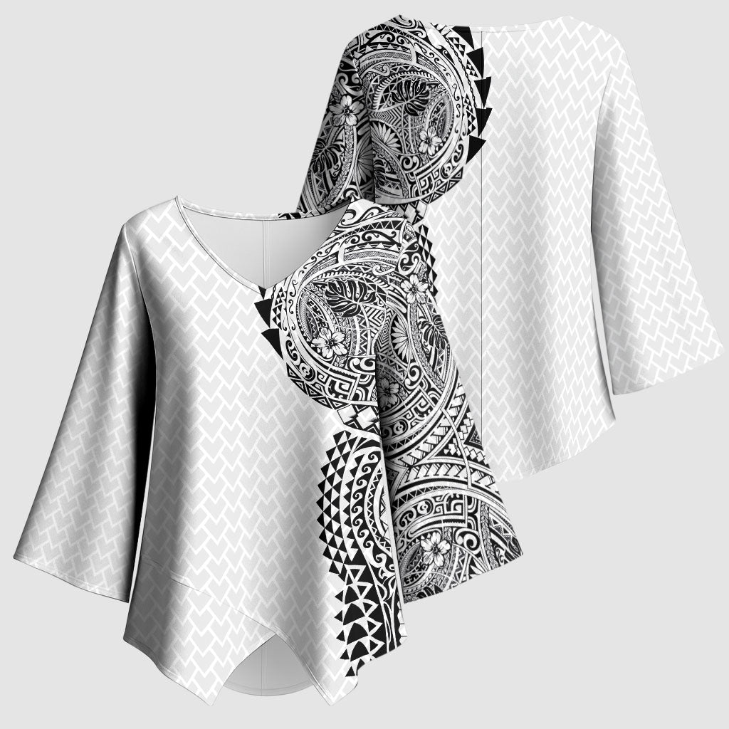 Hawaiian Traditional Tattoos Kimono Sleeve Blouse Kakau Tribal Tropical Plant Motif White Color