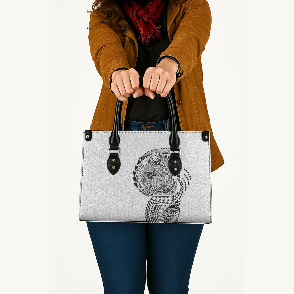 Hawaiian Traditional Tattoos Leather Bag Kakau Tribal Tropical Plant Motif White Color LT03 - Polynesian Pride