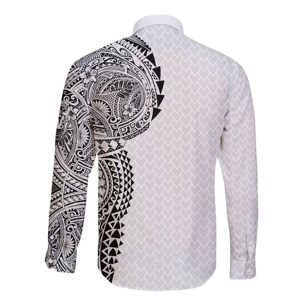 Hawaiian Traditional Tattoos Long Sleeve Button Shirt Kakau Tribal Tropical Plant Motif White Color LT03 - Polynesian Pride