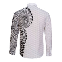 Hawaiian Traditional Tattoos Long Sleeve Button Shirt Kakau Tribal Tropical Plant Motif White Color LT03 - Polynesian Pride