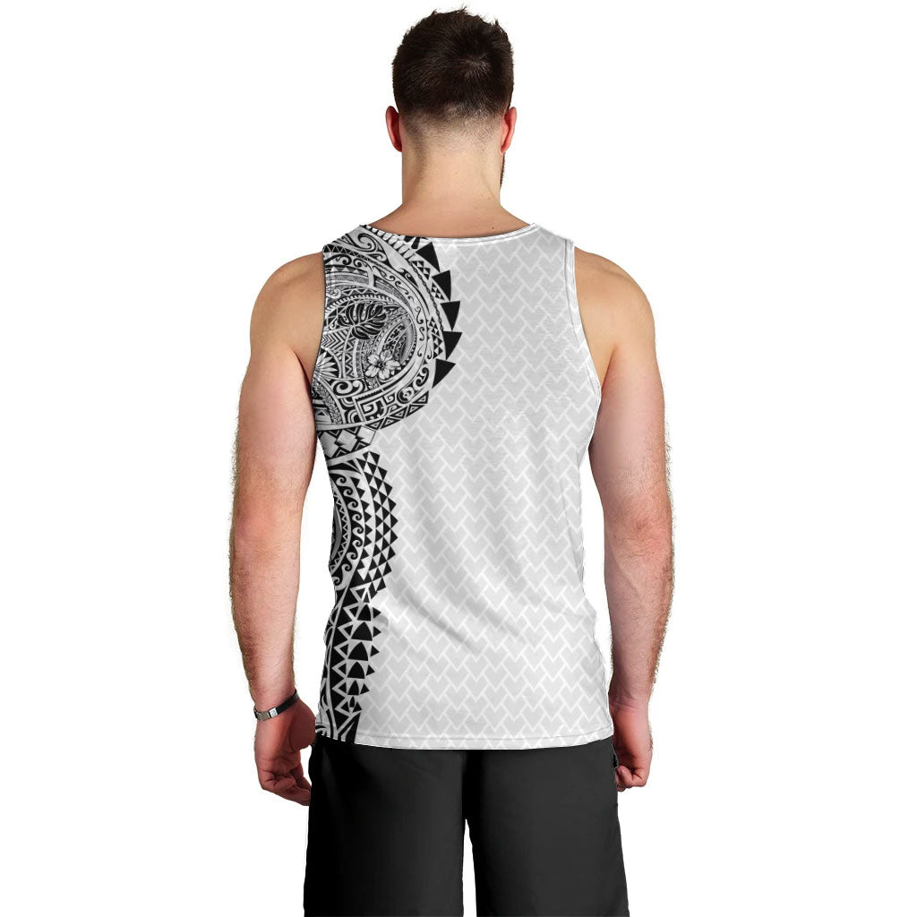Hawaiian Traditional Tattoos Men Tank Top Kakau Tribal Tropical Plant Motif White Color