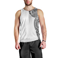 Hawaiian Traditional Tattoos Men Tank Top Kakau Tribal Tropical Plant Motif White Color