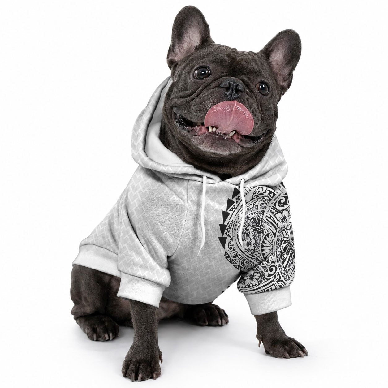 Hawaiian Traditional Tattoos Pet Hoodie Kakau Tribal Tropical Plant Motif White Color